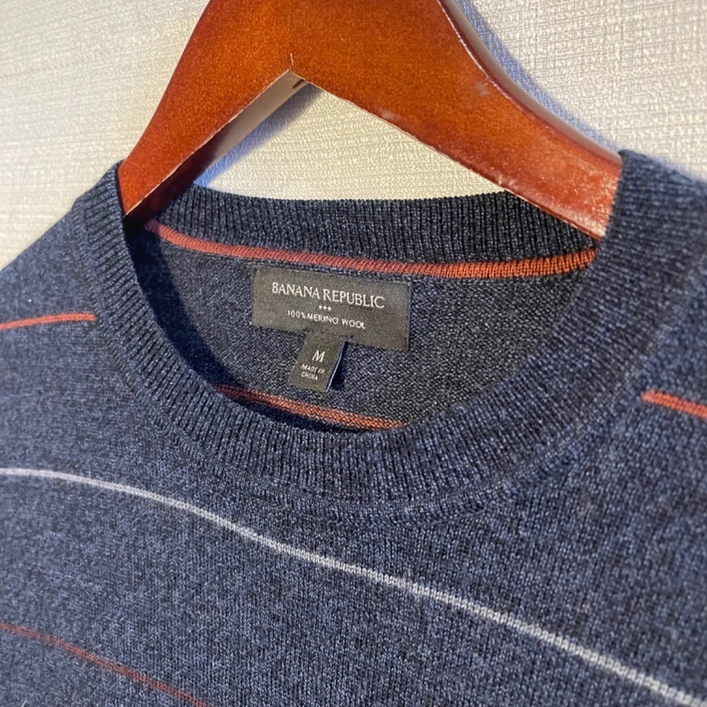 Merino Luxury Wool Blend Banana Republic Blue Striped Sweater - Picture 6 of 6
